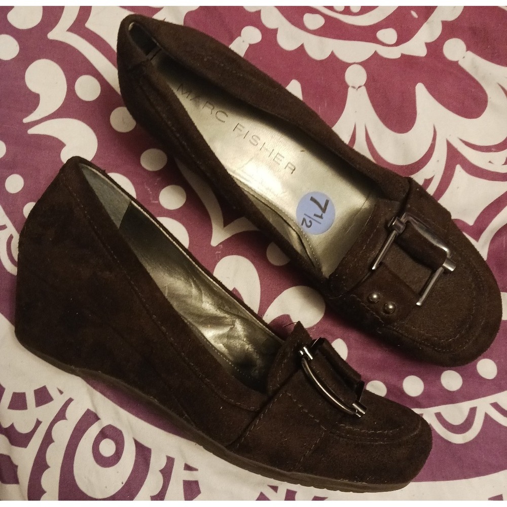 Marc Fisher Women's Brown Suede Atlas2 Wedge‎ Loafers, Size 7.5